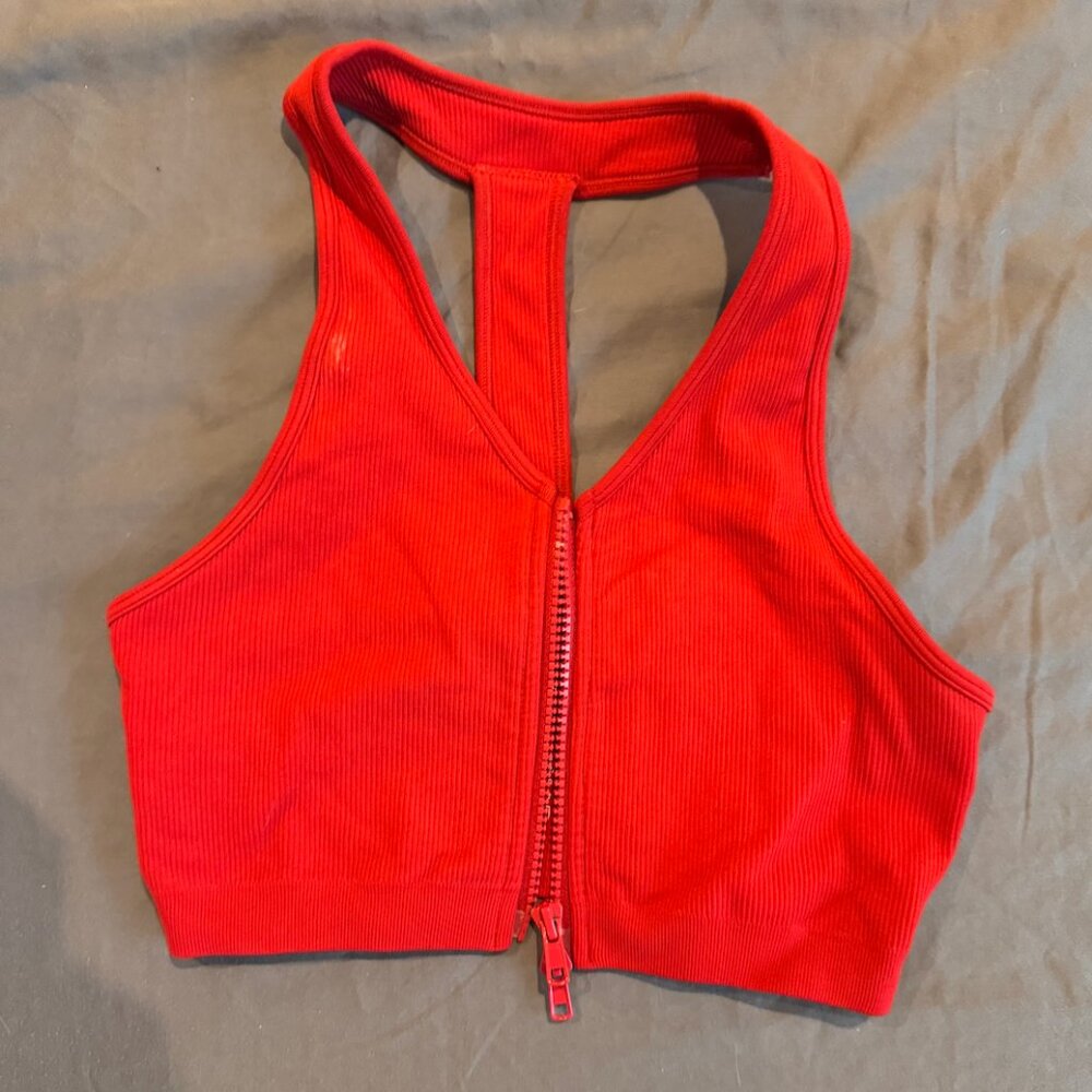 Set Active, Medium Red, Zip Up Bra